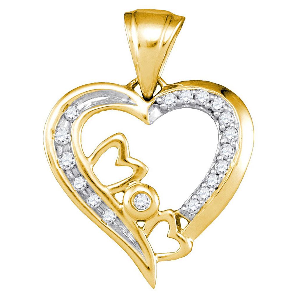 10kt Yellow Gold Round Diamond Mom Heart Pendant 1/10 Cttw