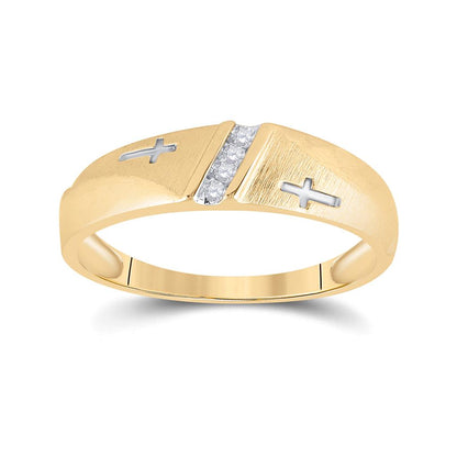 10k Yellow Gold Round Diamond Single Row Cross Wedding Band 1/20 Cttw