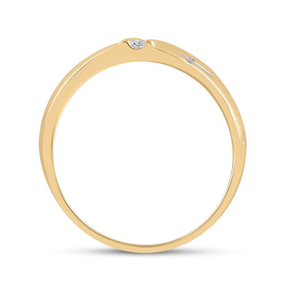10k Yellow Gold Round Diamond Single Row Cross Wedding Band 1/20 Cttw