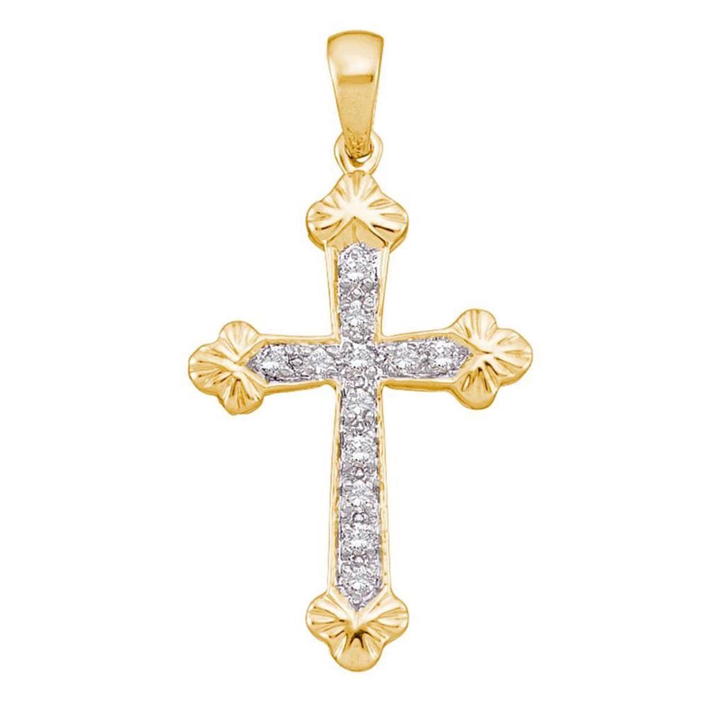 10k Yellow Gold Round Diamond Cross Religious Pendant 1/6 Cttw