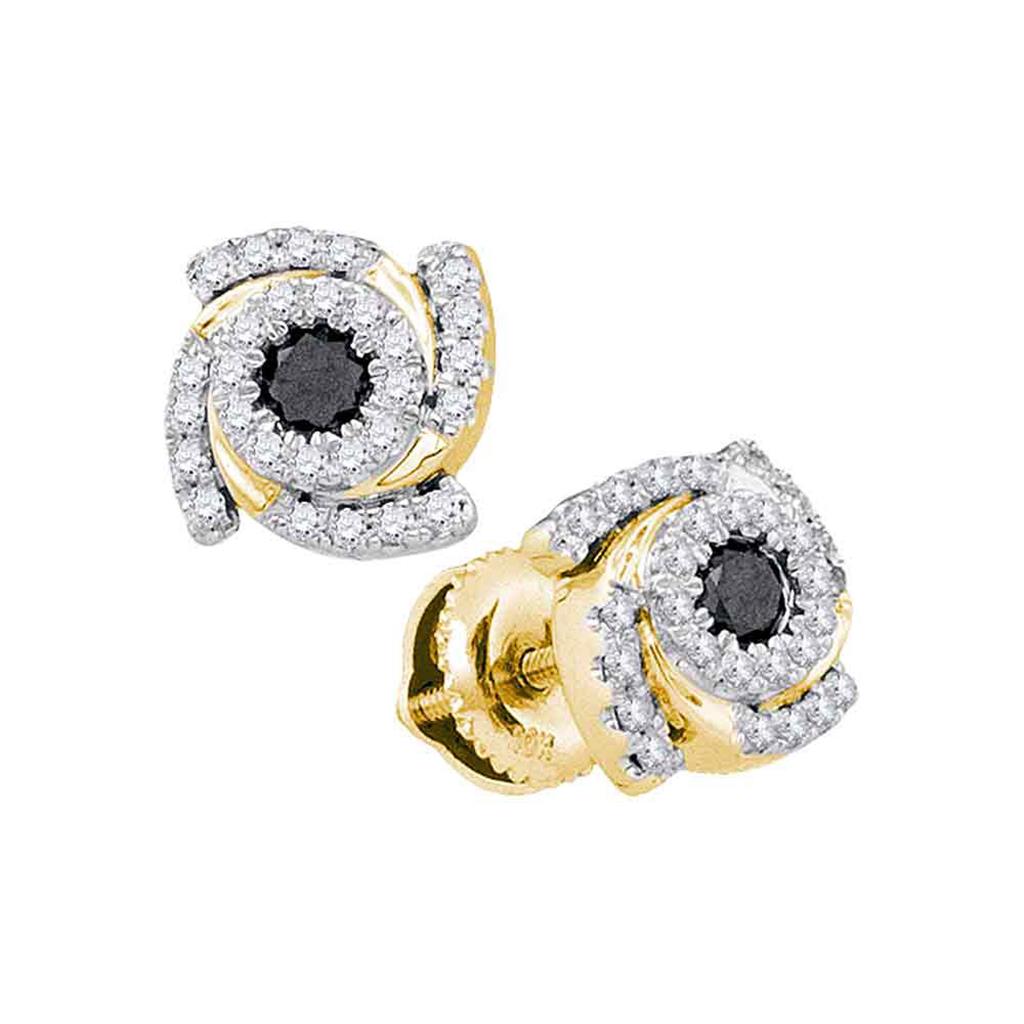 10k Yellow Gold Round Black Diamond Fashion Earrings 1/2 Cttw