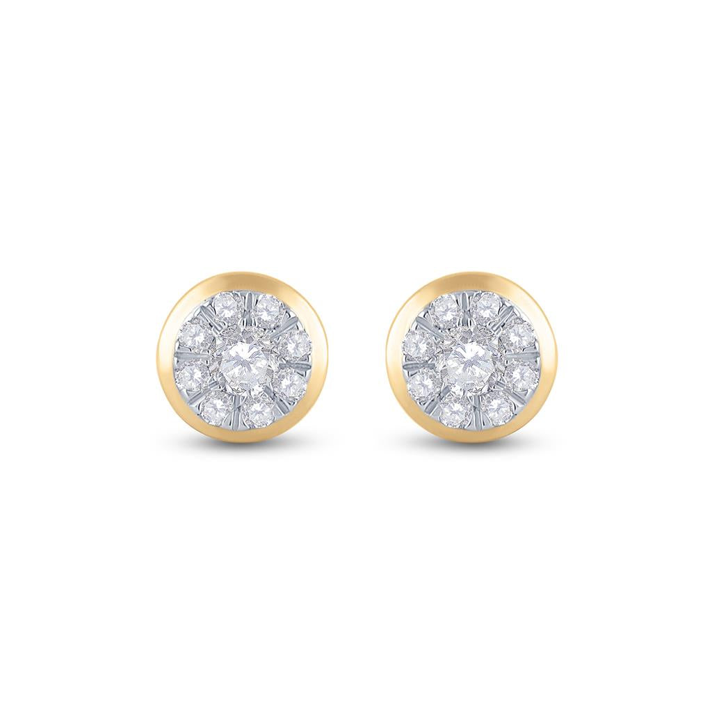 14k Yellow Gold Round Diamond Cluster Earrings 1/2 Cttw