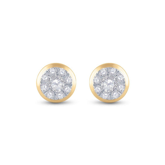 14k Yellow Gold Round Diamond Cluster Earrings 1/2 Cttw