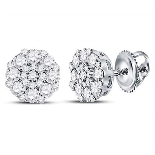 14k White Gold Round Diamond Octagon Cluster Earrings 5/8 Cttw