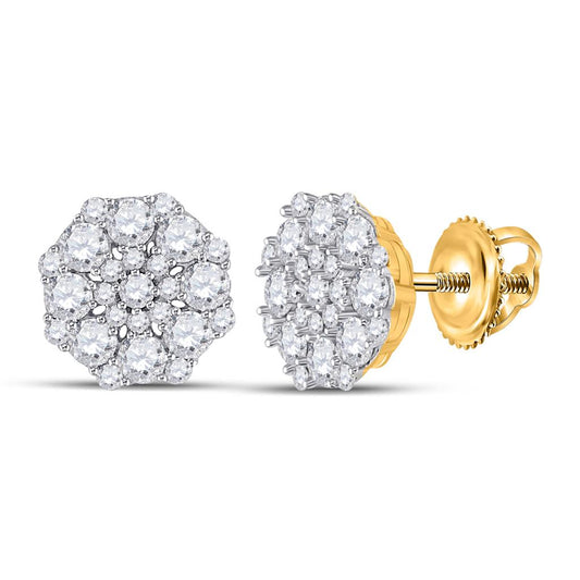 14k Yellow Gold Round Diamond Cluster Earrings 1-1/4 Cttw