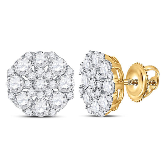 14k Yellow Gold Round Diamond Octagon Cluster Earrings 1-5/8 Cttw