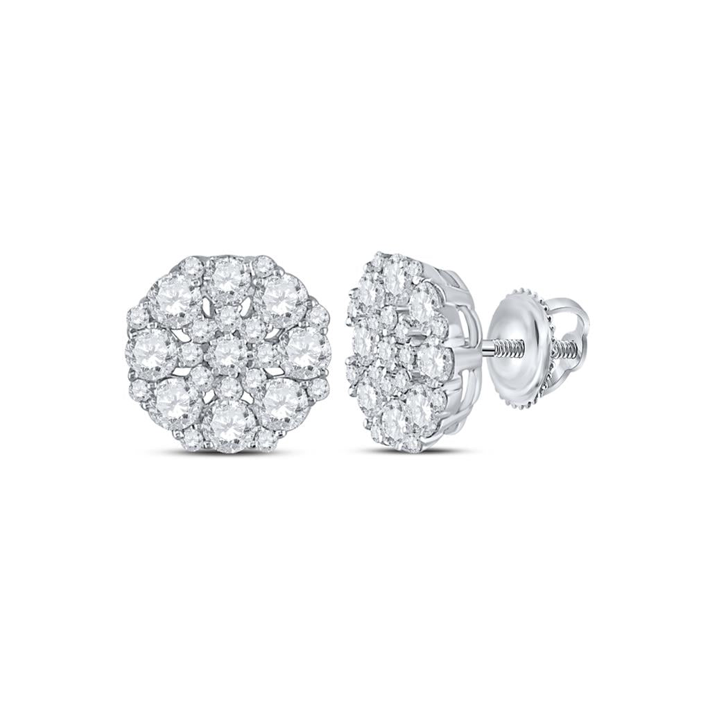 14k White Gold Round Diamond Octagon Cluster Earrings 1-1/2 Cttw