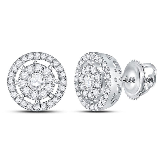 14k White Gold Round Diamond Cluster Earrings 1 Cttw