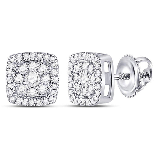 14kt White Gold Round Diamond Square Cluster Earrings 1/4 Cttw
