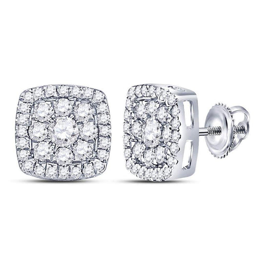 14k White Gold Round Diamond Square Cluster Earrings 1-1/4 Cttw
