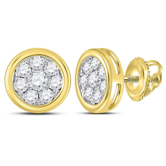 14kt Yellow Gold Round Diamond Circle Cluster Stud Earrings 1/2 Cttw