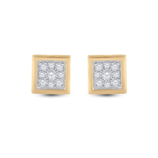 14k Yellow Gold Round Diamond Square Earrings 1/3 Cttw