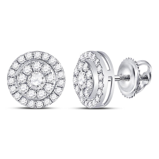 14kt White Gold Round Diamond Solitaire Cluster Stud Earrings 1/2 Cttw