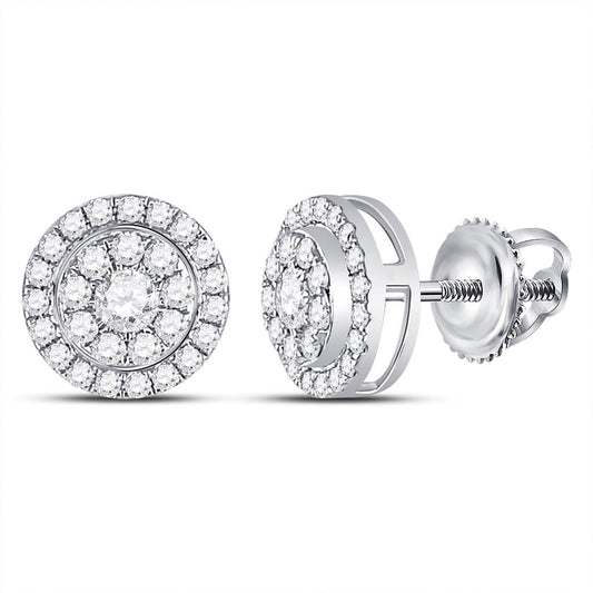 14kt White Gold Round Diamond Solitaire Cluster Stud Earrings 3/4 Cttw