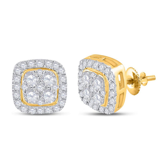 14k Yellow Gold Round Diamond Square Earrings 3/4 Cttw