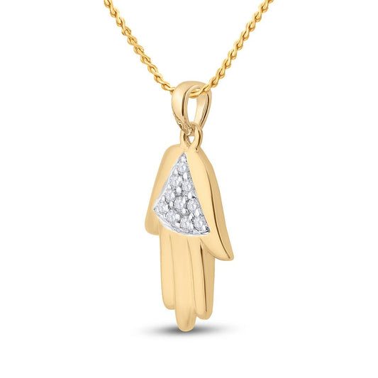 10k Yellow Gold Round Diamond Hamsa Fashion Pendant 1/20 Cttw