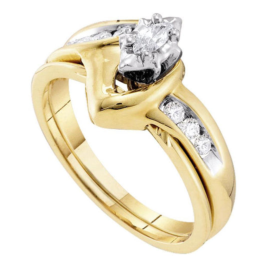 14k Yellow Gold Marquise Diamond Bridal Wedding Ring Set 1/4 Cttw