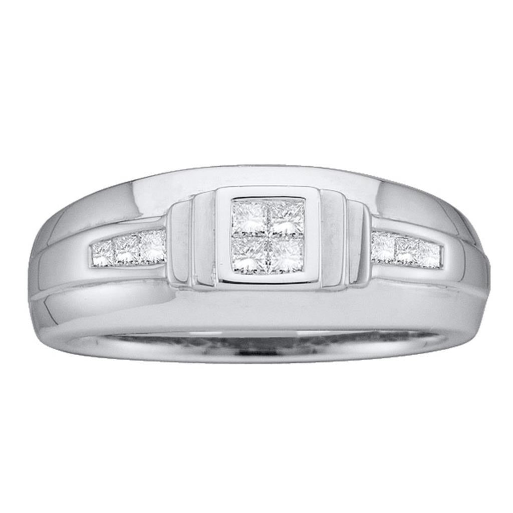 14k White Gold Princess Diamond Band Ring 1/3 Cttw