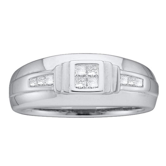 14k White Gold Princess Diamond Band Ring 1/3 Cttw