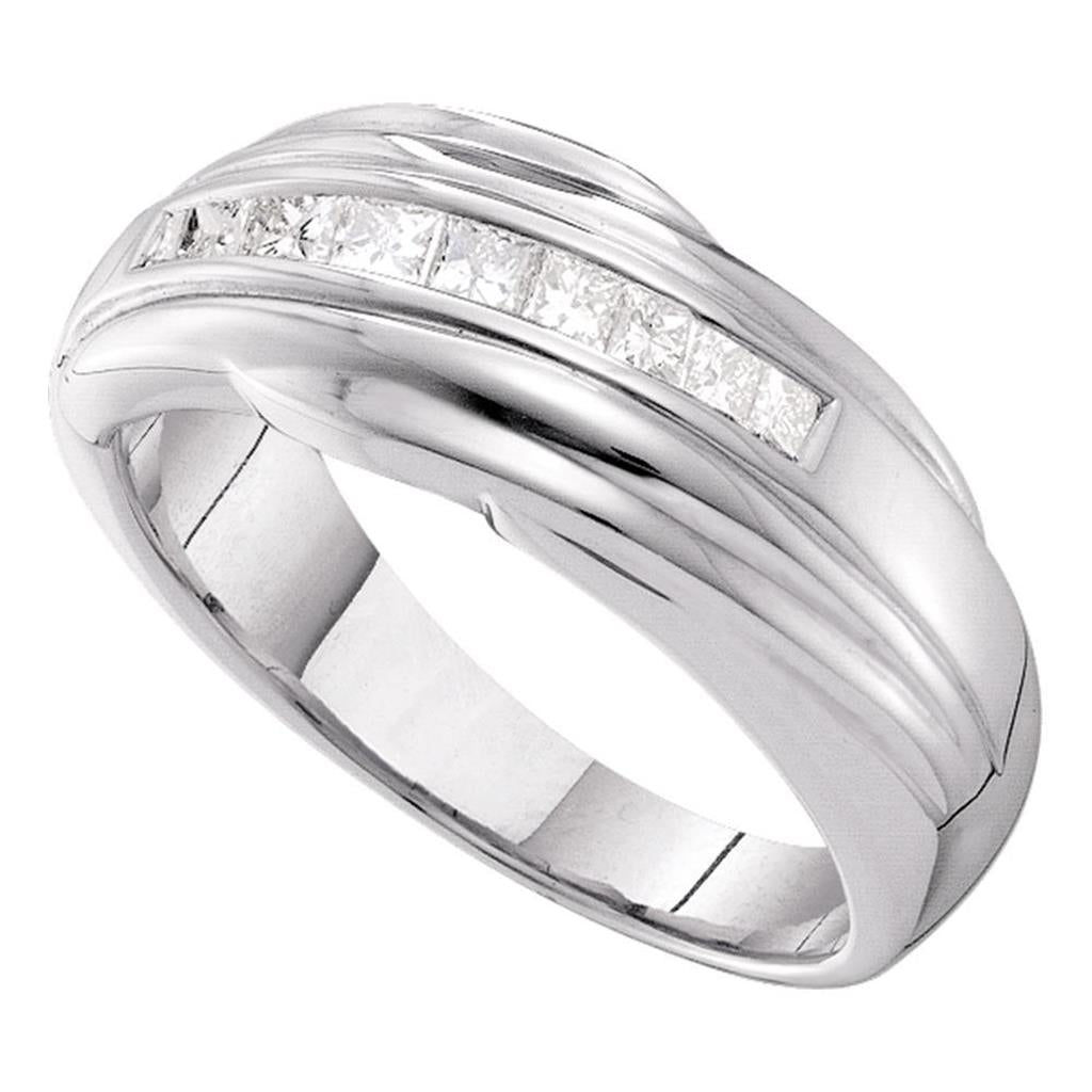 14k White Gold Princess Diamond Single Row Wedding Band 1/2 Cttw
