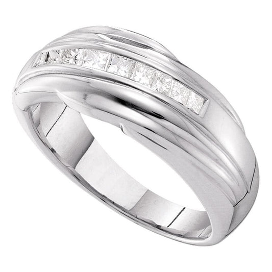 14k White Gold Princess Diamond Single Row Wedding Band 1/2 Cttw