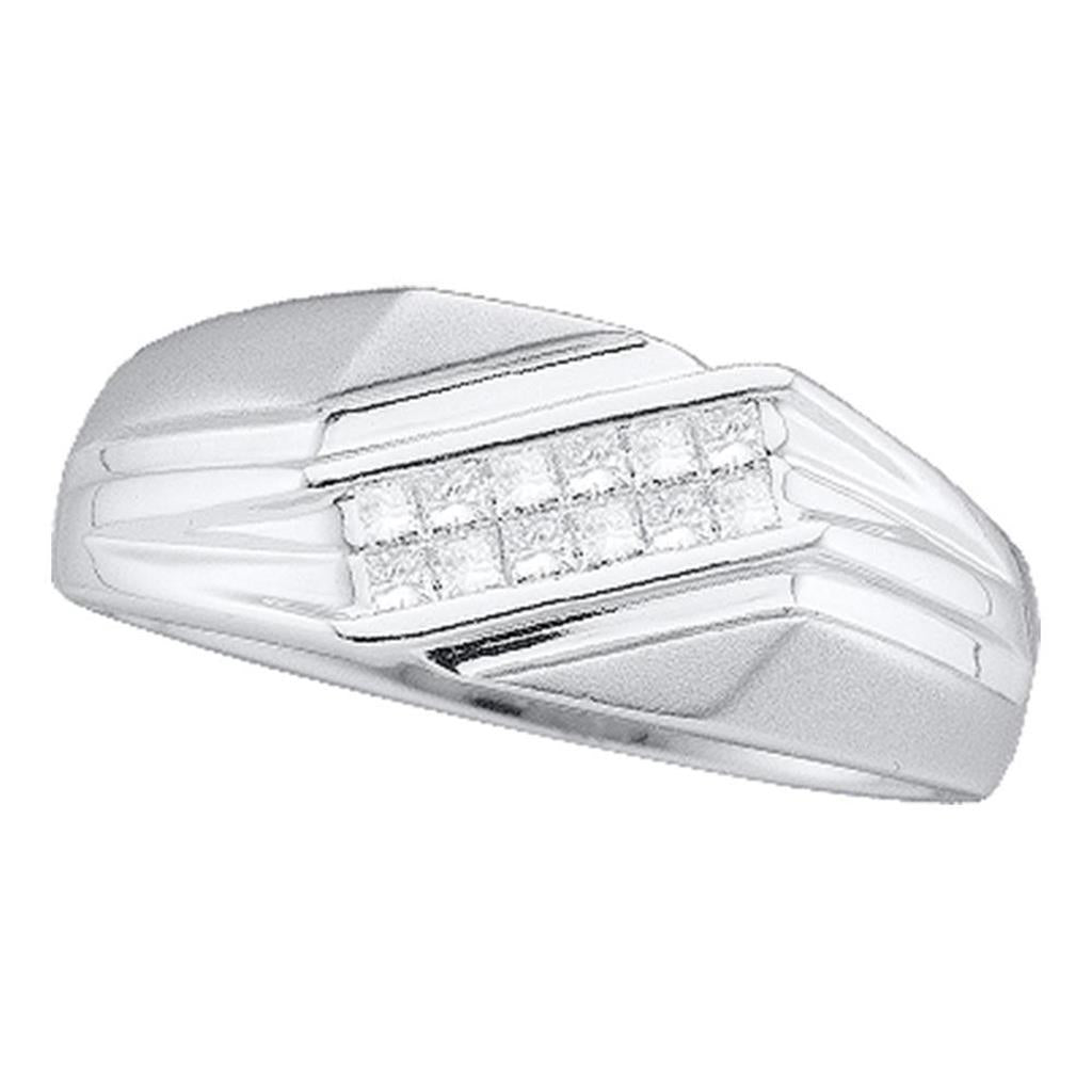 14k White Gold Princess Diamond Diagonal Band Ring 1/3 Cttw