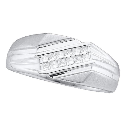 14k White Gold Princess Diamond Diagonal Band Ring 1/3 Cttw