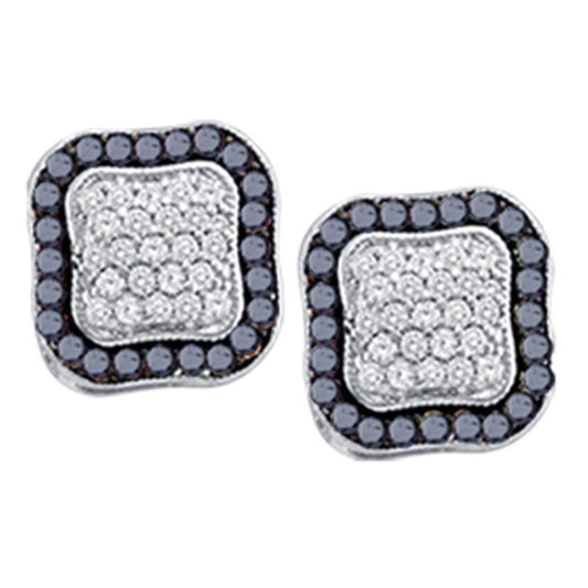 14k White Gold Round Black Diamond Cluster Earrings 1 Cttw