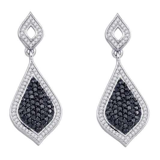 14k White Gold Round Black Diamond Dangle Earrings 2 Cttw