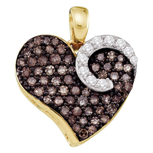 10k Yellow Gold Round Brown Diamond Heart Pendant 3/4 Cttw