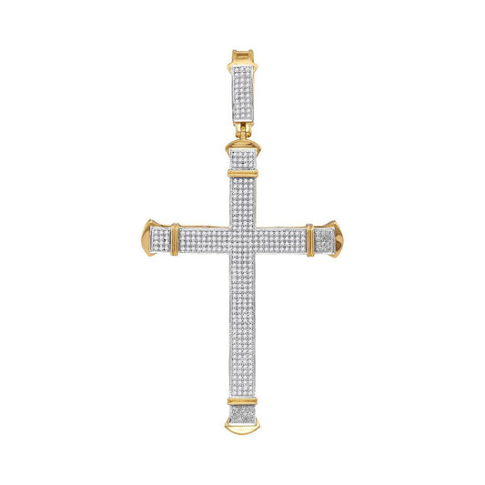10k Yellow Gold Round Diamond Roman Cross Charm Pendant 1 Cttw