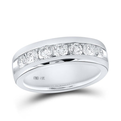14k White Gold Machine Set Round Diamond Wedding Channel Band Ring 1-1/2 Cttw