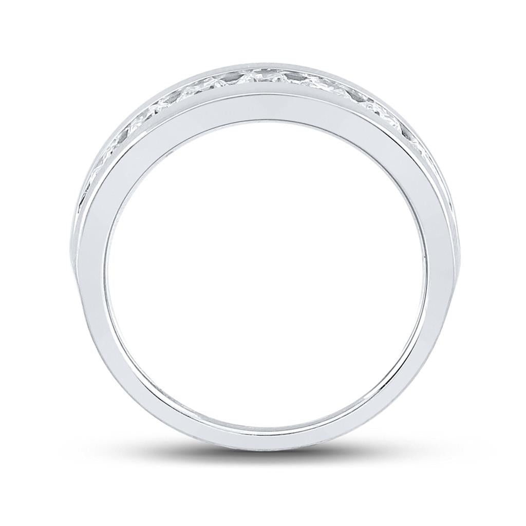 14k White Gold Machine Set Round Diamond Wedding Channel Band Ring 1-1/2 Cttw