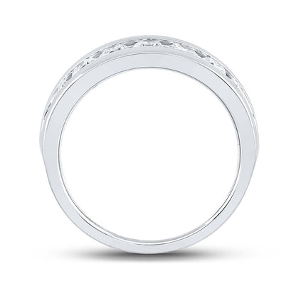 14k White Gold Machine Set Round Diamond Wedding Channel Band Ring 1-1/2 Cttw