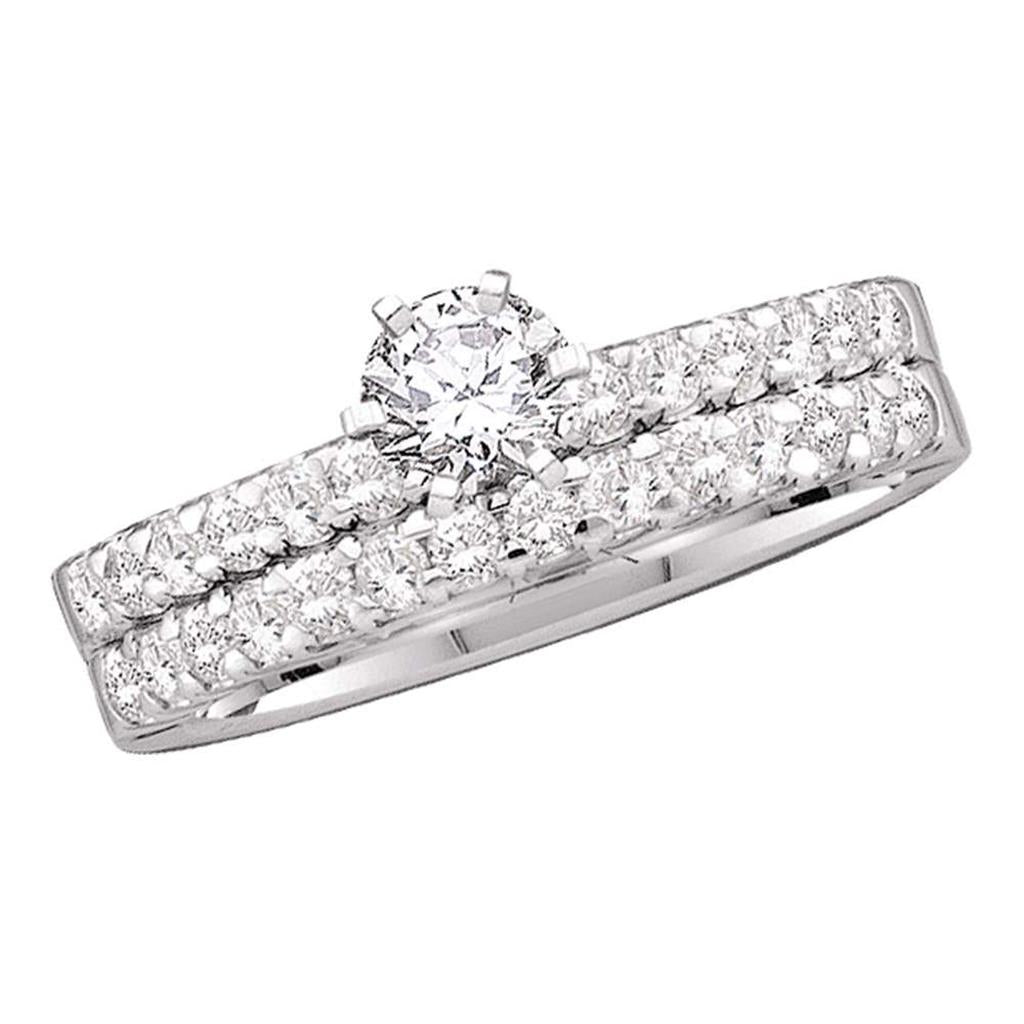 14k White Gold Round Diamond Solitaire Bridal Wedding Ring Set 7/8 Cttw (Certified)