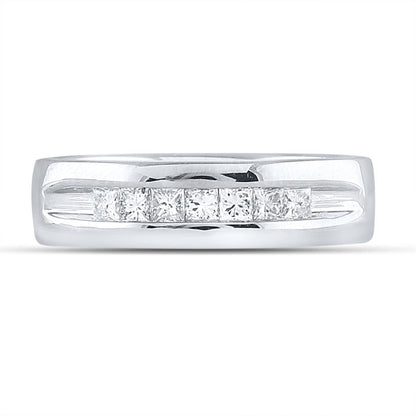 14k White Gold Princess Diamond Wedding Single Row Band Ring 1/2 Cttw