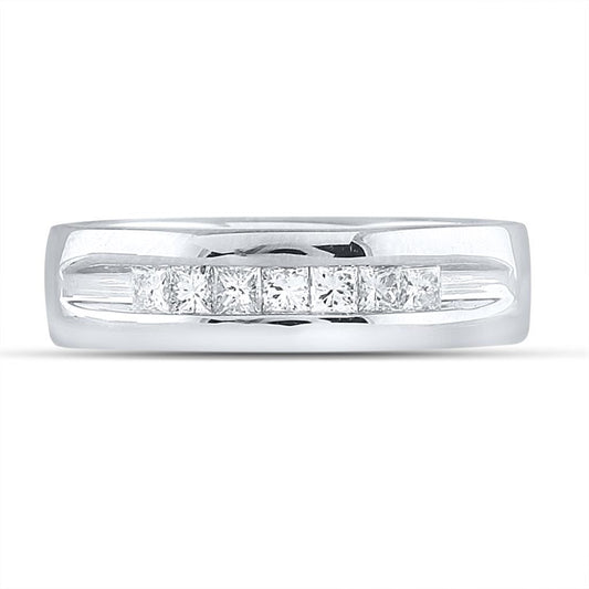 14k White Gold Princess Diamond Wedding Single Row Band Ring 1/2 Cttw