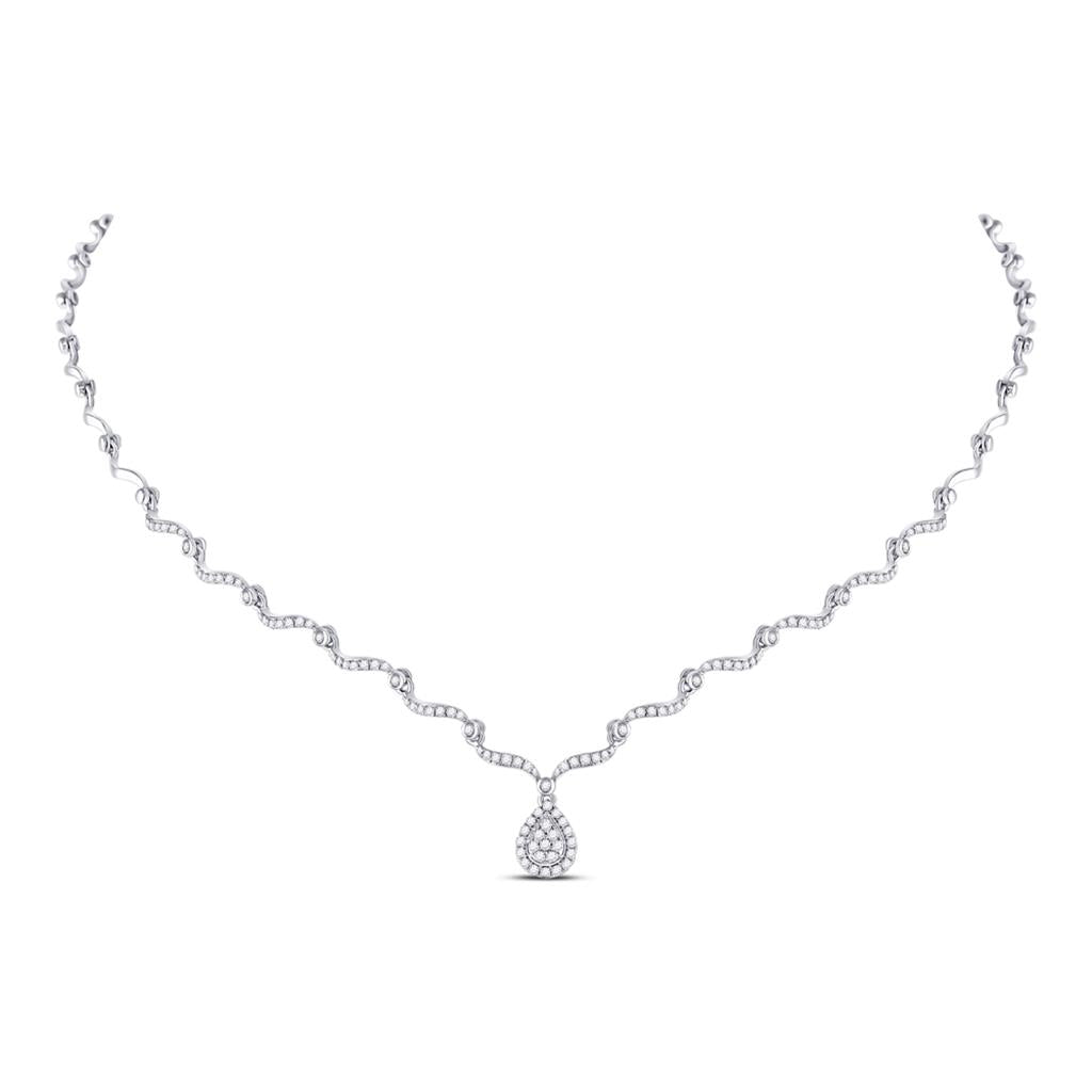 14k White Gold Round Diamond Teardrop Cluster Necklace 3/4 Cttw