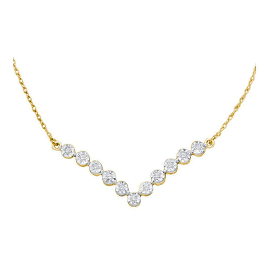 10k Yellow Gold Round Diamond V-Shape Pendant Necklace 1/8 Cttw