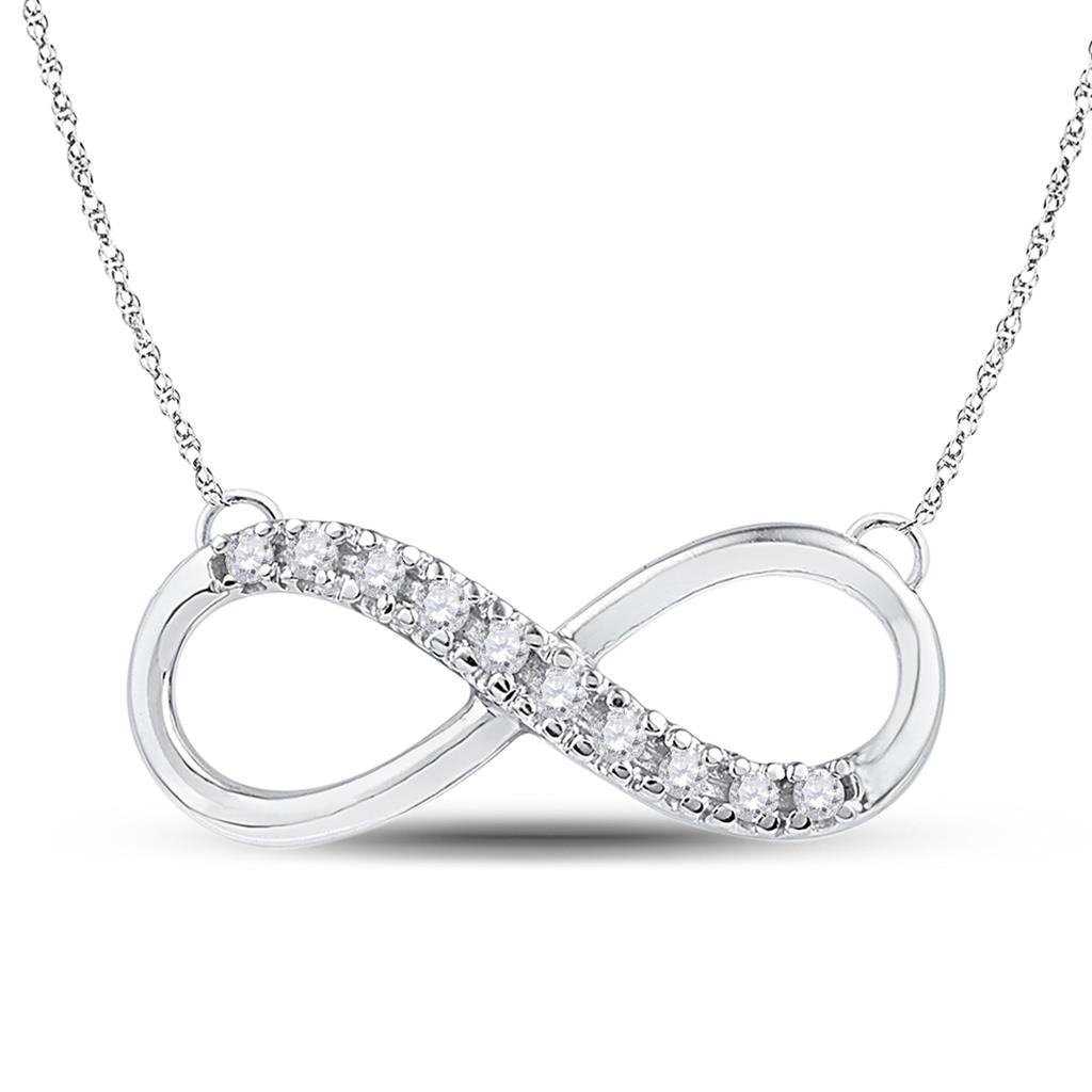 14k White Gold Round Diamond Infinity Pendant Necklace 1/10 Cttw