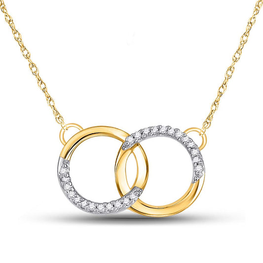 10k Yellow Gold Diamond Interlocking Double Circle Pendant Necklace 1/10 Cttw