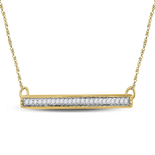 10k Yellow Gold Round Diamond Horizontal Bar Pendant Necklace 1/10 Cttw