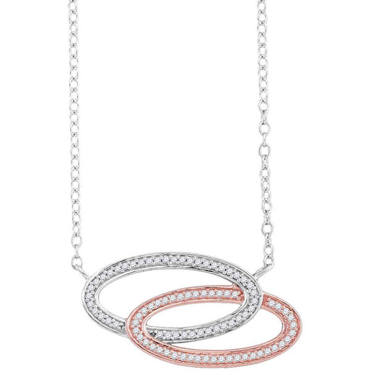 10k Two-tone Gold Round Diamond Oval Necklace 1/5 Cttw