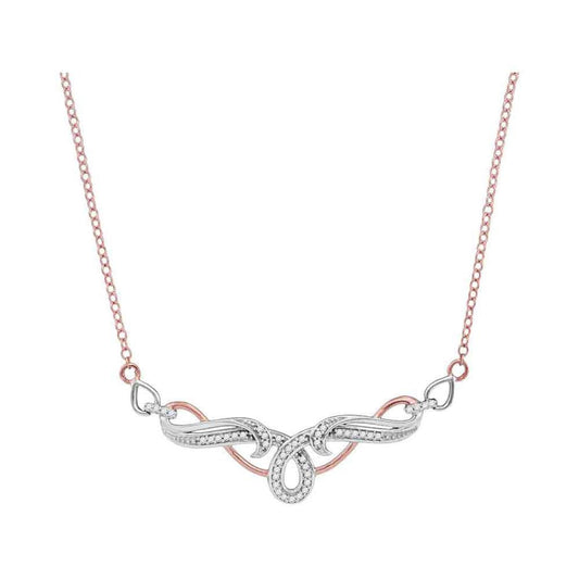 10k Two-tone Gold Round Diamond Curl Fashion Necklace 1/10 Cttw