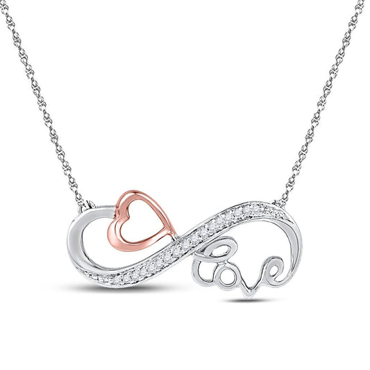 10k Two-tone Gold Round Diamond Heart Love Infinity Necklace 1/20 Cttw
