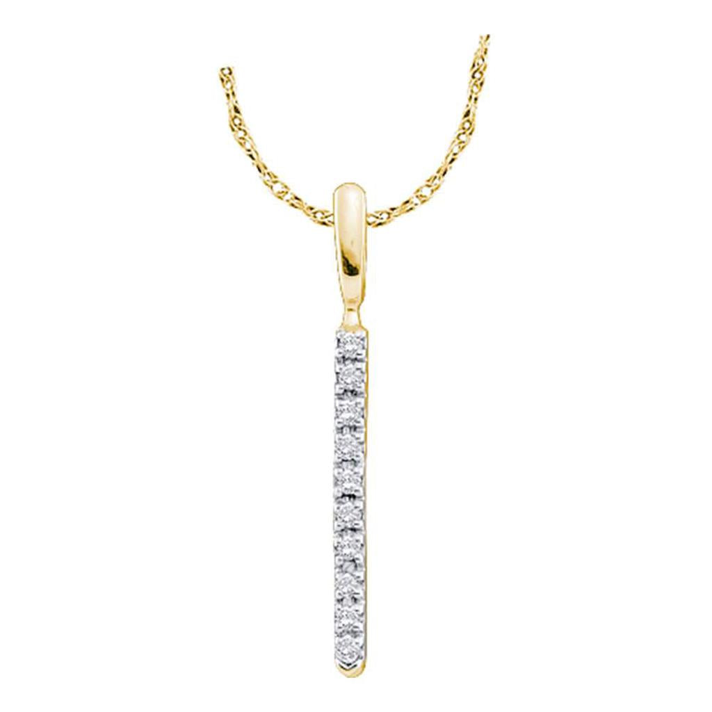 14k Yellow Gold Round Diamond Slender Stick Drop Pendant 1/20 Cttw