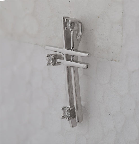 14k White Gold Round Diamond Layered Cross Religious Pendant 1/20 Cttw