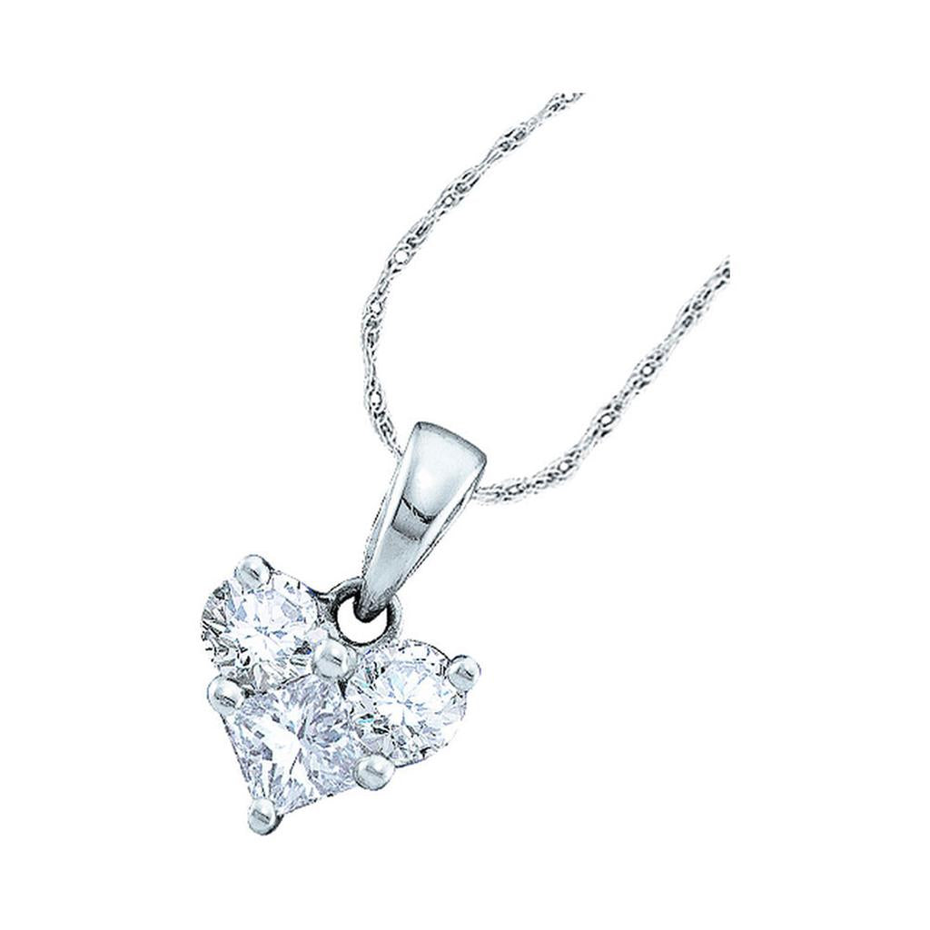 14k White Gold Princess Diamond Heart Pendant 1/2 Cttw