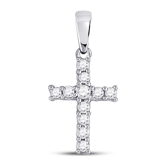 14k White Gold Round Diamond Cross Pendant 1/10 Cttw