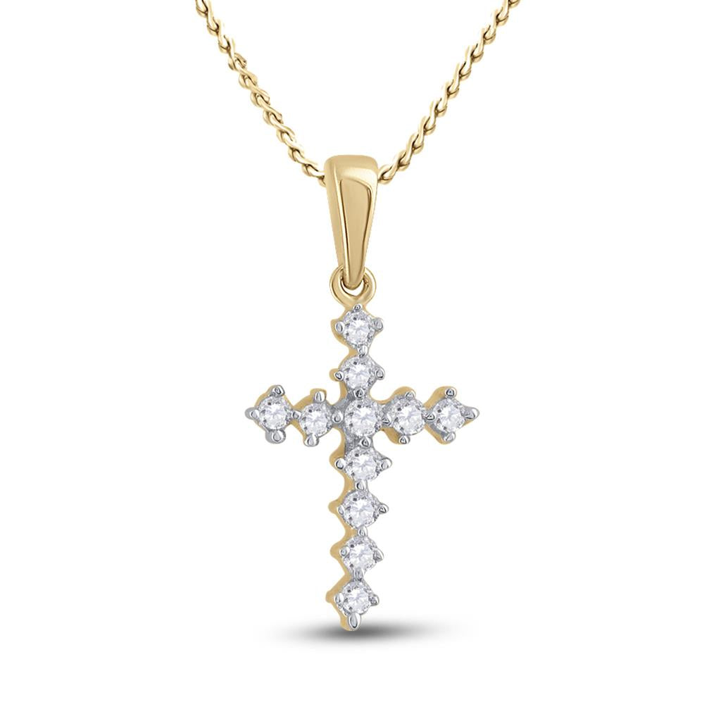 14k Yellow Gold Round Diamond Cross Pendant 1/10 Cttw